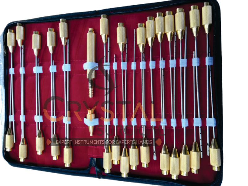 Liposuction Cannula Set of 30 Pieces With Handle Gold Plated